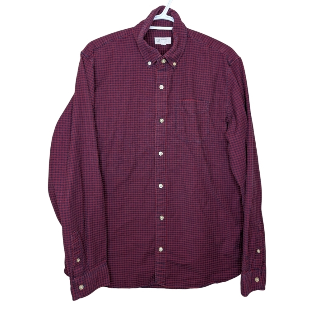 GAP For Good Cotton Oxford Red Blue Checkered Button Down Men's Large
